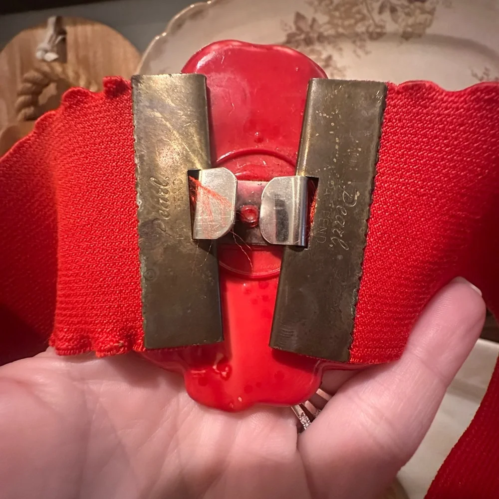 Vintage Red Floral Rose Stretchy Statement Belt
